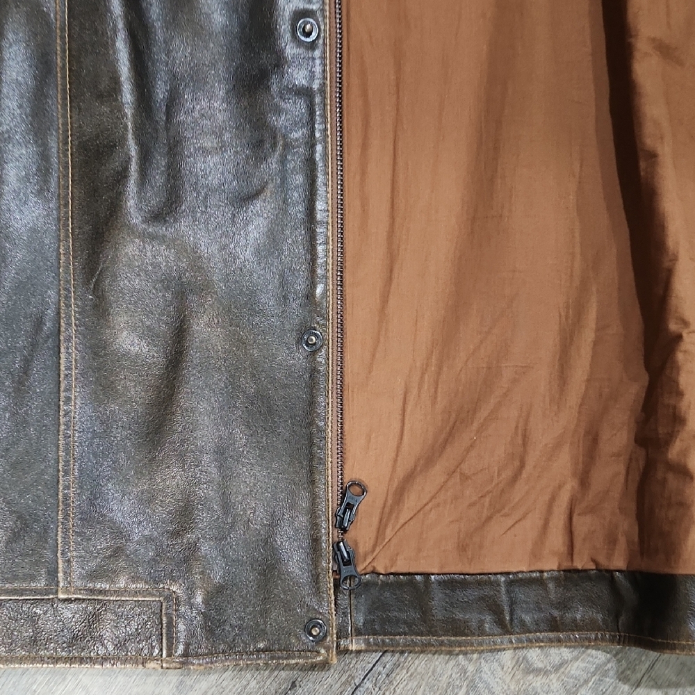 XXL Men's Dark Brown Leather Bomber Jacket - Picture 5 of 16